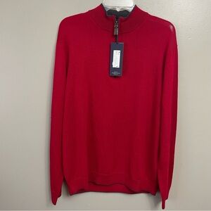 Hart Schaffner Marx Extra Fine Merino Wool 1/4 Zip Sweater Size Large Red